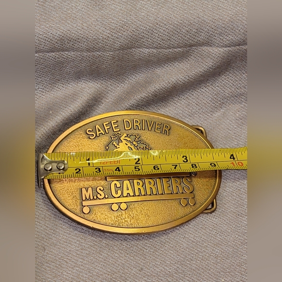 Vintage Goldtone M.S. Carriers Safe Driver Trucker Belt Buckle - Picture 5 of 5